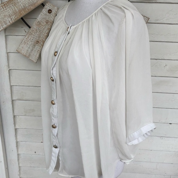 Off White Chiffon Button Down Poncho - Picture 2 of 4